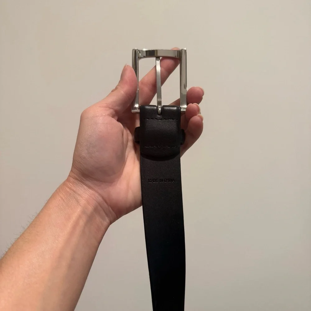 KM Legend Black Leather Belt Silver-Toned Buckle Size 40 Business Casual Wedding